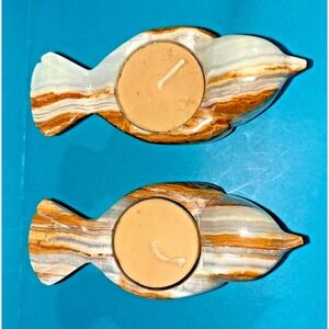 Onyx Stone Birdie Tealight Candle Holders Set 2 Pakistan Carved Decor